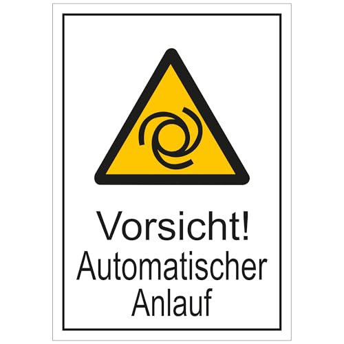 Indigos UG Aufkleber Vorsicht! Automatischer Anlauf Warnschild - 13,1x18,5 cm - selbstklebender Sicherheits Aufkleber für Tür oder Wand - Warnschild für Gebäude, Hotel, Büro, Firma, Haus, Praxis von INDIGOS UG