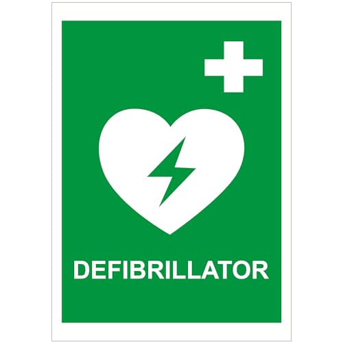 Indigos UG - Schild Defibrillator - 210x297 - Hotel, Firma, Schutz, KITA, Arzt, Praxis - Sicherheit - Warnung - Aluverbundplatte 3mm, Wohnung - Hinweisschild - Warnschild von INDIGOS UG