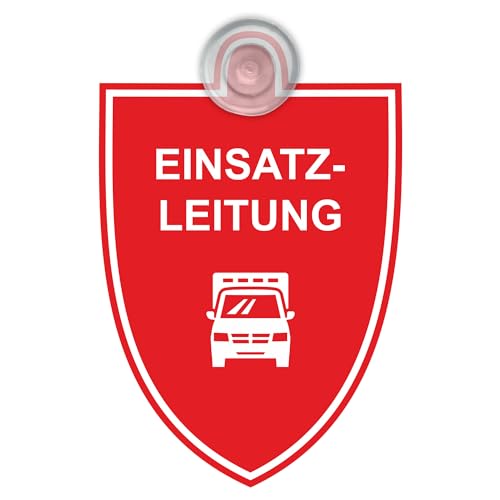 Indigos UG - Schild Einsatzleitung - 9x12 cm - Saugnapfschild - Aluverbund - Emblem - Innenbefestigung für Ihr Auto - UV-Beständig - Einsatzschild - Hinweisschild - Warnschild von INDIGOS UG