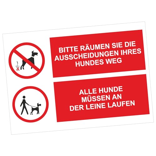 Indigos UG - Schild Hunde Ausscheidungen Leine - 200x150 mm - Hotel, Firma, Schutz, Kita, Arzt, Praxis - Sicherheit - Warnung - Aluverbundplatte 3mm, Wohnung - Hinweisschild - Warnschild von INDIGOS UG