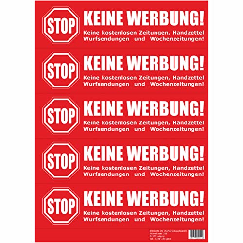 Keine Werbung! 1x 75x20mm Briefkastenaufkleber rot - Aufkleber - Keine kostenlosen Zeitungen, Handzettel, Wurfsendungen und Wochenzeitungen! Für den Briefkasten - Zeitungsrolle von INDIGOS UG