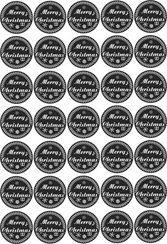 Merry Christmas - Aufkleber rund 30x30mm für Weihnachten 35 Stück - schwarz Vintage - Labels - Stickers - Weihnachtskalender - Weihnachten - Advent - rund - zum Aufkleben für Geschenke oder Karten von INDIGOS UG