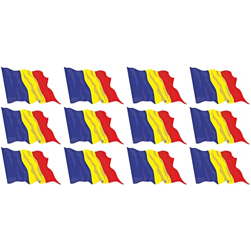 INDIGOS UG - Mini Aufkleber Set - Pack wehend - 50x31mm - selbstklebender Sticker - Rumänien - Flagge - Banner - Standarte fürs Auto, Büro, zu Hause und die Schule - 12 Stück - für Auto, Laptop von INDIGOS UG