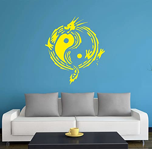 WANDTATTOO w006 Drache Drachen Jing Jang China Japan 80x71, gelb - Dekoration Fensterfolie - Wandaufkleber - Kinderzimmer Wohnzimmer Schlafzimmer Küche Badezimmer Büro Hotel von INDIGOS UG