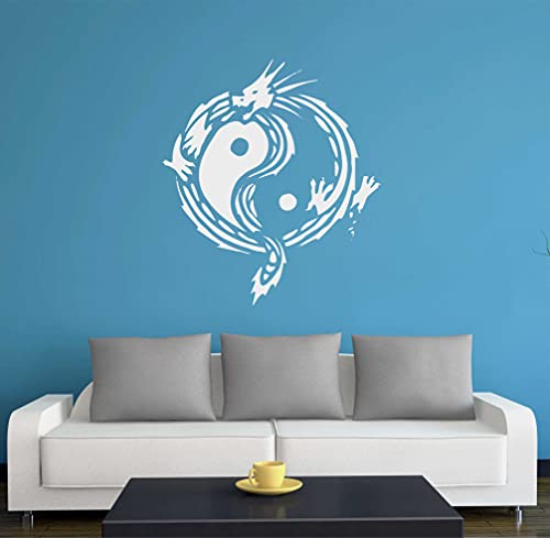 WANDTATTOO w006 Drache Drachen Jing Jang China Japan 96x85, silber - Dekoration Fensterfolie - Wandaufkleber - Kinderzimmer Wohnzimmer Schlafzimmer Küche Badezimmer Büro Hotel von INDIGOS UG