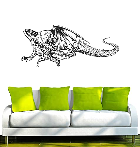 WANDTATTOO w452 Drache Drachen Skelett Wandaufkleber 40x17 cm, schwarz - Dekoration Fensterfolie - Wandaufkleber - Kinderzimmer Wohnzimmer Schlafzimmer Küche Badezimmer Büro Hotel von INDIGOS UG