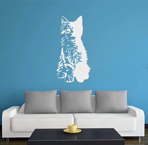 WANDTATTOO w522 süße Katze Wandaufkleber 80x41cm, silber - Dekoration Fensterfolie - Wandaufkleber - Kinderzimmer Wohnzimmer Schlafzimmer Küche Badezimmer Büro Hotel von INDIGOS UG