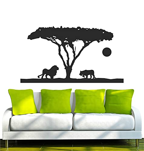 WANDTATTOO w551 Afrika - Steppe Löwe mit Tiger 80x44cm, schwarz - Dekoration Fensterfolie - Wandaufkleber - Kinderzimmer Wohnzimmer Schlafzimmer Küche Badezimmer Büro Hotel von INDIGOS UG