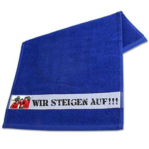 Walkfrottier Handtuch blau mit Foto individuell bedruckt Motiv - selbst gestalten - 50x100 cm - personalisierte Geschenk-Idee - 100% Baumwolle - Fotohandtuch mit eigenem Wunschtext - Hotel, Home von INDIGOS UG