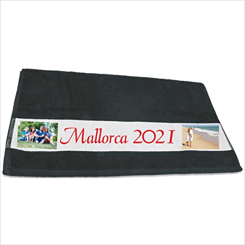 INDIGOS UG - Walkfrottier Handtuch schwarz mit Foto individuell Bedruckt Motiv - selbst gestalten - 50x100 cm - personalisierte Geschenk-Idee - 100% Baumwolle - Fotohandtuch mit eigenem Wunschtext von INDIGOS UG
