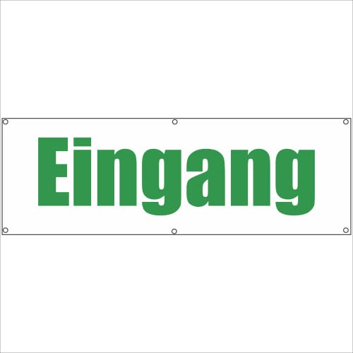 Werbeplane - Gerüstplane - p046 - Eingang - NEU - 150x50 cm - Plane für Baustelle, Garten, Zaun oder Veranstaltung im Sommer - Winter - auch personalisiert von INDIGOS UG