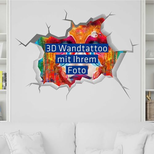3D Optik WANDTATTOO 100x74 cm - selber gestalten - individuell - personalisiert mit Foto - Wunschtext - Dekoration Fensterfolie Wandaufkleber Kinderzimmer Wohnzimmer Schlafzimmer Küche Badezimmer von INDIGOS