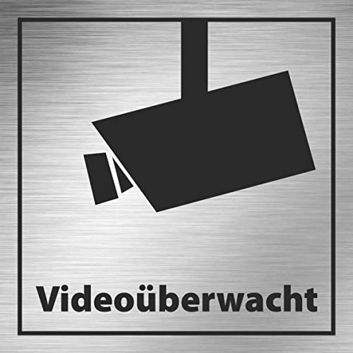 INDIGOS UG - 1x Achtung Videoüberwacht Schild - Aluverbund 3mm - Edelstahl Look - 20x20 cm - Sicherheit - Videoüberwachung von INDIGOS