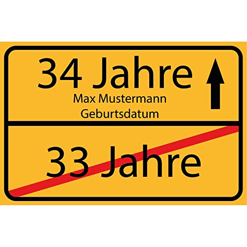 INDIGOS UG - 34 Jahre personalisiert - Wunschtext - Geburtstag Ortsschild Deko für Party - 60x40cm - Ortsschild Herzlichen Glückwunsch - Spruch - Design Deko Geschenkidee 34. Birthday von INDIGOS