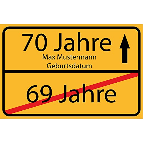 INDIGOS UG - 70 Jahre personalisiert - Wunschtext - Geburtstag Ortsschild Deko für Party - 60x40cm - Ortsschild Herzlichen Glückwunsch - Spruch - Design Deko Geschenkidee 70. Birthday von INDIGOS