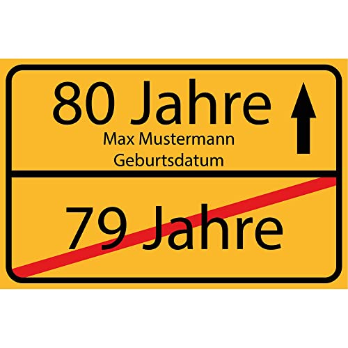 INDIGOS UG - 80 Jahre personalisiert - Wunschtext - Geburtstag Ortsschild Deko für Party - 60x40cm - Ortsschild Herzlichen Glückwunsch - Spruch - Design Deko Geschenkidee 80. Birthday von INDIGOS