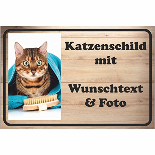 INDIGOS UG - Alu-Dibond Schild - Katze - mit Wunschtext und Foto - Spruch - Design Deko Geschenkidee individuell personalisiert - Katzenschild selbst gestalten von INDIGOS