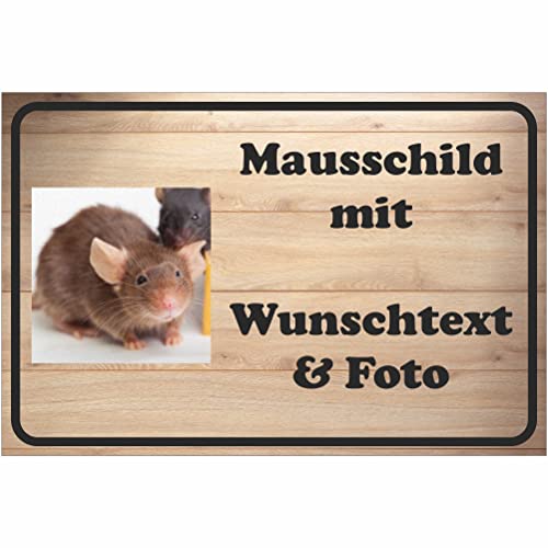 INDIGOS UG - Alu-Dibond Schild - Maus - mit Wunschtext und Foto - Spruch - Design Deko Geschenkidee individuell personalisiert - Mäuseschild selbst gestalten von INDIGOS