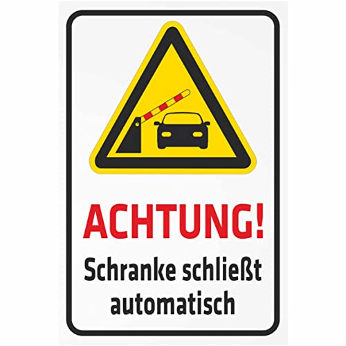INDIGOS UG - Alu - Dibond Schilder 3mm - Sicherheit - Achtung! Schranke schließt automatisch - 600x400 mm - Hotel, Firma, Schutz, KITA, Arzt, Praxis, Wohnung von INDIGOS