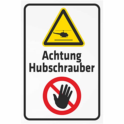 INDIGOS UG - Alu - Dibond Schilder 3mm - Sicherheit - Warnschild - Achtung Hubschrauber - 200x150 mm - Hotel, Firma, Schutz, KITA, Arzt, Praxis, Wohnung von INDIGOS