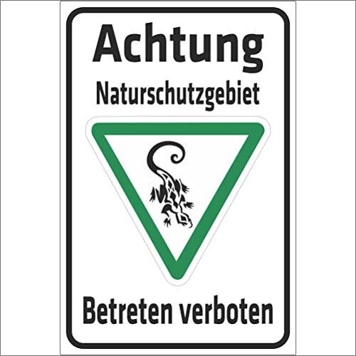 INDIGOS UG - Aluverbundplatte Schilder 3mm - Sicherheit - Achtung Naturschutzgebiet – Betreten verboten - 400x300 mm - Hotel, Firma, Schutz, KITA, Arzt, Praxis, Wohnung von INDIGOS