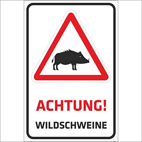INDIGOS UG - Schild Achtung Wildschweine - 200x150 mm - 3mm Aluverbund Schilder für Hotel, Firma, Schutz, Kita, Arzt, Praxis, Wohnung - UV- & wetterbeständig - Hinweisschild - Warnschild von INDIGOS