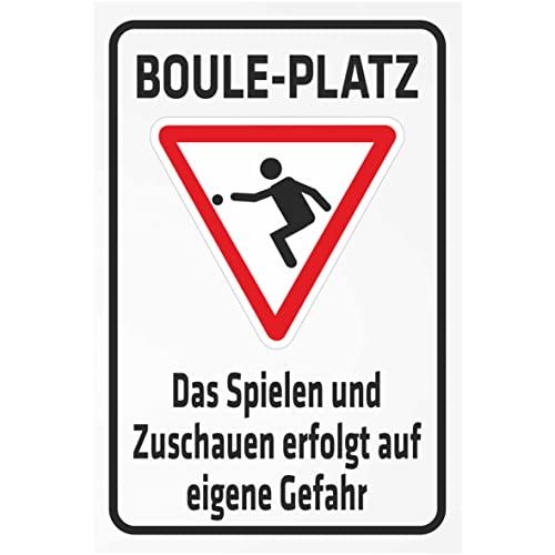 INDIGOS UG - Aluverbundplatte Schilder 3mm - Sicherheit - Boule - Platz – Das Spielen und Zuschauen erfolgt auf eigene Gefahr - 400x300 mm - Hotel, Firma, Schutz, KITA, Arzt, Praxis, Wohnung von INDIGOS