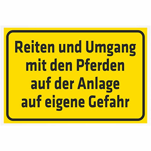 INDIGOS UG - Aluverbundplatte Schilder 3mm - Sicherheit - Reiten und Umgang mit den Pferden auf der Anlage auf eigene Gefahr - 200x150 mm - Hotel, Firma, Schutz, KITA, Arzt, Praxis von INDIGOS