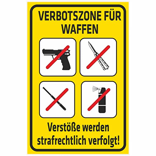 INDIGOS UG - Aluverbundplatte Schilder 3mm - Sicherheit - Waffen verboten - mit vier Verbotszeichen - mit Ihren Verordnungsangaben - 800x600 mm - Hotel, Firma, Schutz, KITA, Arzt, Praxis, Wohnung von INDIGOS