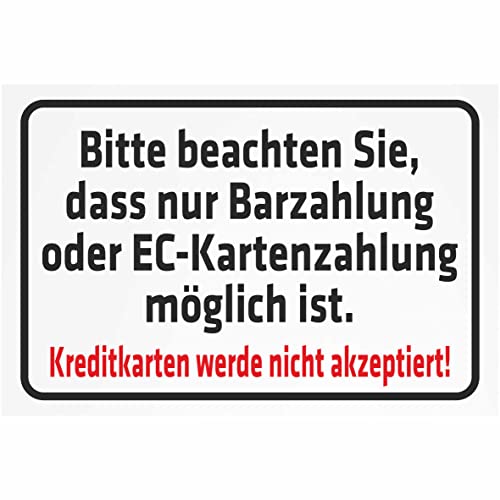 Indigos UG Aufkleber Bitte beachten Sie, DASS nur Barzahlung oder EC Kartenzahlung möglich ist 300x200 mm Hotel, Firma, Schutz, Kita, Arzt, Praxis, Wohnung Sicherheit Warnung von INDIGOS