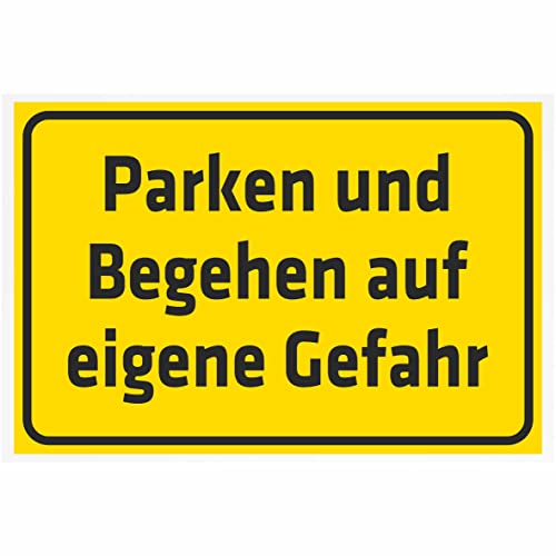 Indigos UG Aufkleber Parken und Begehen auf eigene Gefahr 200x150 mm Hotel, Firma, Schutz, Kita, Arzt, Praxis, Wohnung Sicherheit Warnung von INDIGOS
