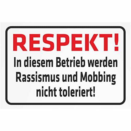 INDIGOS UG - Aufkleber - Sicherheit - Respekt! In diesem Betrieb Werden Rassismus und Mobbing Nicht toleriert - 300x200 mm - Hotel, Firma, Schutz, Kita, Arzt, Praxis, Wohnung von INDIGOS