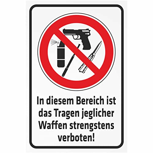 Indigos UG Aufkleber Verbotsschild In diesem Bereich ist das Tragen jeglicher Waffen strengstens verboten 400x300 mm Hotel, Firma, Schutz, Kita, Arzt, Praxis, Wohnung Sicherheit Warnung Indigos UG Aufkleber Verbotsschild In diesem Bereich ist das Tragen jeglicher Waffen strengstens verboten 400x300 mm Hotel, Firma, Schutz, Kita, Arzt, Praxis, Wohnung Sicherheit Warnung von INDIGOS