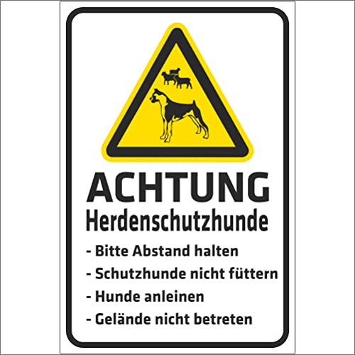 Indigos UG Aufkleber Achtung - Herdenschutzhunde (Schafe) - 200x150 mm - Hotel, Firma, Schutz, Kita, Arzt, Praxis, Wohnung - Sicherheit - Warnung von INDIGOS