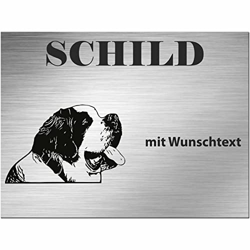 INDIGOS UG - Schilder selbst gestalten Bernhardiner - Wunschtext personalisiert - Aluverbundplatte Edelstahllook - ab 20x15 cm - Spruch - Deko Geschenkidee für Ihren Hund - Zaun - Türschild von INDIGOS