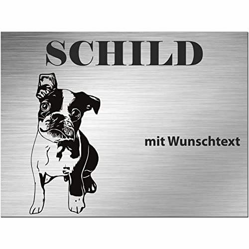 INDIGOS UG - Schilder selbst gestalten Boston Terrier - Wunschtext personalisiert - Aluverbundplatte Edelstahllook - ab 20x15 cm - Spruch - Deko Geschenkidee für Ihren Hund - Zaun - Türschild INDIGOS UG - Schilder selbst gestalten Boston Terrier - Wunschtext personalisiert - Aluverbundplatte Edelstahllook - ab 20x15 cm - Spruch - Deko Geschenkidee für Ihren Hund - Zaun - Türschild von INDIGOS