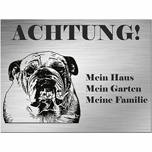 Indigos UG - Schild Französische Bulldogge - bedruckt - Achtung Mein Haus, mein Garten meine Familie - Aluverbundplatte Edelstahl Look - 30x20 cm - Spruch - Deko Geschenkidee - Hund - Zaun - Türschild Indigos UG - Schild Französische Bulldogge - bedruckt - Achtung Mein Haus, mein Garten meine Familie - Aluverbundplatte Edelstahl Look - 30x20 cm - Spruch - Deko Geschenkidee - Hund - Zaun - Türschild von INDIGOS