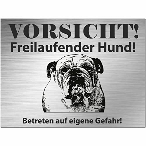 Indigos UG - Schild Französische Bulldogge - bedruckt - Vorsicht Freilaufender Hund - Aluverbundplatte Edelstahl Look - 20x15 cm - Spruch - Deko Geschenkidee für Ihren Hund - Zaun - Türschild Indigos UG - Schild Französische Bulldogge - bedruckt - Vorsicht Freilaufender Hund - Aluverbundplatte Edelstahl Look - 20x15 cm - Spruch - Deko Geschenkidee für Ihren Hund - Zaun - Türschild von INDIGOS