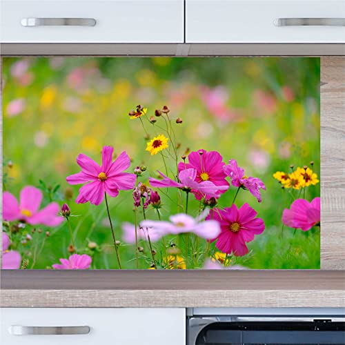 INDIGOS UG Küchenrückwand - Blumenwiese - 100x50 cm ESG Echtglas Bedruckt - mit Bild - Motiv - Küche - Rückwand - Glasplatte - Spritzschutz - Herd - Ofen von INDIGOS