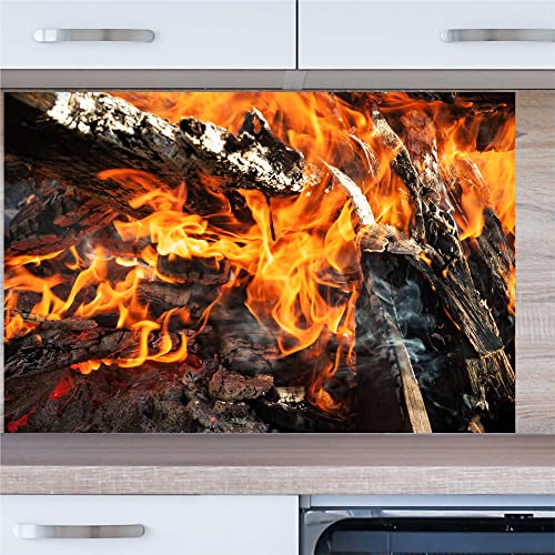 INDIGOS UG Küchenrückwand - Grill Feuer BBQ - 100x60 cm ESG Echtglas Bedruckt - mit Bild - Motiv - Küche - Rückwand - Glasplatte - Spritzschutz - Herd - Ofen von INDIGOS