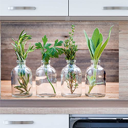 INDIGOS UG Küchenrückwand - Kräuter im Glas - 80x60 cm ESG Echtglas Bedruckt - mit Bild - Motiv - Küche - Rückwand - Glasplatte - Spritzschutz - Herd - Ofen von INDIGOS