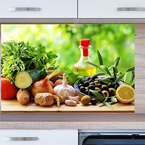 INDIGOS UG Küchenrückwand - Mediterran - 100x50 cm ESG Echtglas Bedruckt - mit Bild - Motiv - Küche - Rückwand - Glasplatte - Spritzschutz - Herd - Ofen von INDIGOS