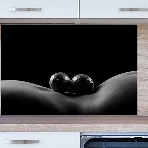 INDIGOS UG Küchenrückwand - sexy Zitronen - 80x50 cm ESG Echtglas Bedruckt - mit Bild - Motiv - Küche - Rückwand - Glasplatte - Spritzschutz - Herd - Ofen von INDIGOS