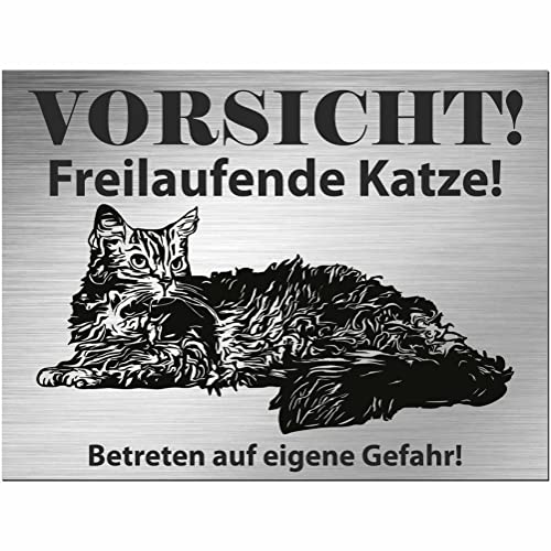 Indigos UG - Schild LaPerm Katze - bedruckt - Vorsicht freilaufende Katze! - Aluverbundplatte Edelstahl Look - 20x15 cm - Spruch - Deko Geschenkidee Katze - Zaun - Türschild - Hinweisschild Indigos UG - Schild LaPerm Katze - bedruckt - Vorsicht freilaufende Katze! - Aluverbundplatte Edelstahl Look - 20x15 cm - Spruch - Deko Geschenkidee Katze - Zaun - Türschild - Hinweisschild von INDIGOS