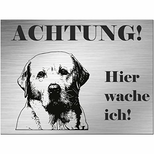 Indigos UG - Schild Labrador - bedruckt - Achtung Hier wache ich! - Aluverbundplatte Edelstahl Look - 20x15 cm - Spruch - Deko Geschenkidee für Ihren Hund - Zaun - Türschild - Hinweisschild Indigos UG - Schild Labrador - bedruckt - Achtung Hier wache ich! - Aluverbundplatte Edelstahl Look - 20x15 cm - Spruch - Deko Geschenkidee für Ihren Hund - Zaun - Türschild - Hinweisschild von INDIGOS