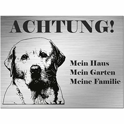 Indigos UG - Schild Labrador - bedruckt - Achtung Mein Haus, mein Garten meine Familie - Aluverbundplatte Edelstahl Look - 20x15 cm - Spruch - Deko Geschenkidee - Hund - Zaun - Türschild Indigos UG - Schild Labrador - bedruckt - Achtung Mein Haus, mein Garten meine Familie - Aluverbundplatte Edelstahl Look - 20x15 cm - Spruch - Deko Geschenkidee - Hund - Zaun - Türschild von INDIGOS