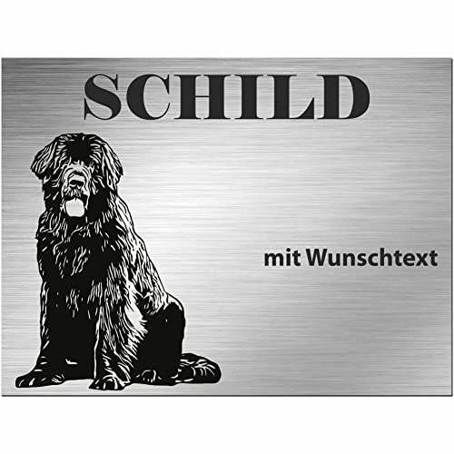 INDIGOS UG - Schilder selbst gestalten Neufundländer - Wunschtext personalisiert - Aluverbundplatte Edelstahllook - ab 20x15 cm - Spruch - Deko Geschenkidee für Ihren Hund - Zaun - Türschild von INDIGOS
