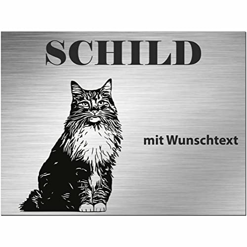 INDIGOS UG - Schilder selbst gestalten Norwegische Waldkatze - Schild personalisiert - Aluverbund Edelstahllook - ab 20x15 cm - Spruch - Deko Geschenkidee für Ihre Katze - Zaun - Türschild von INDIGOS