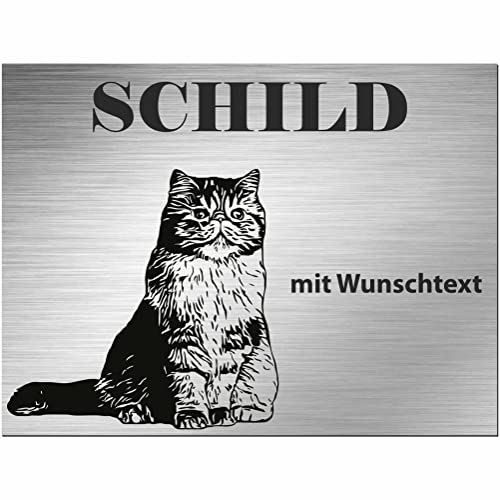 INDIGOS UG - Schilder selbst gestalten Perser Katze - Schild personalisiert - Aluverbund Edelstahllook - ab 20x15 cm - Spruch - Deko Geschenkidee für Ihre Katze - Zaun - Türschild von INDIGOS