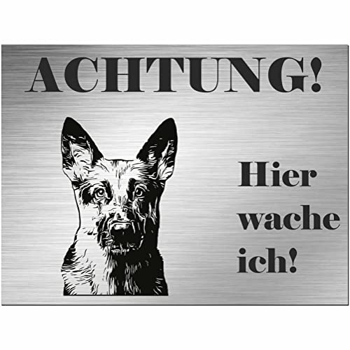 Indigos UG - Schild Schäferhund - bedruckt - Achtung Hier wache ich! - Aluverbundplatte Edelstahl Look - 20x15 cm - Spruch - Deko Geschenkidee für Ihren Hund - Zaun - Türschild - Hinweisschild Indigos UG - Schild Schäferhund - bedruckt - Achtung Hier wache ich! - Aluverbundplatte Edelstahl Look - 20x15 cm - Spruch - Deko Geschenkidee für Ihren Hund - Zaun - Türschild - Hinweisschild von INDIGOS